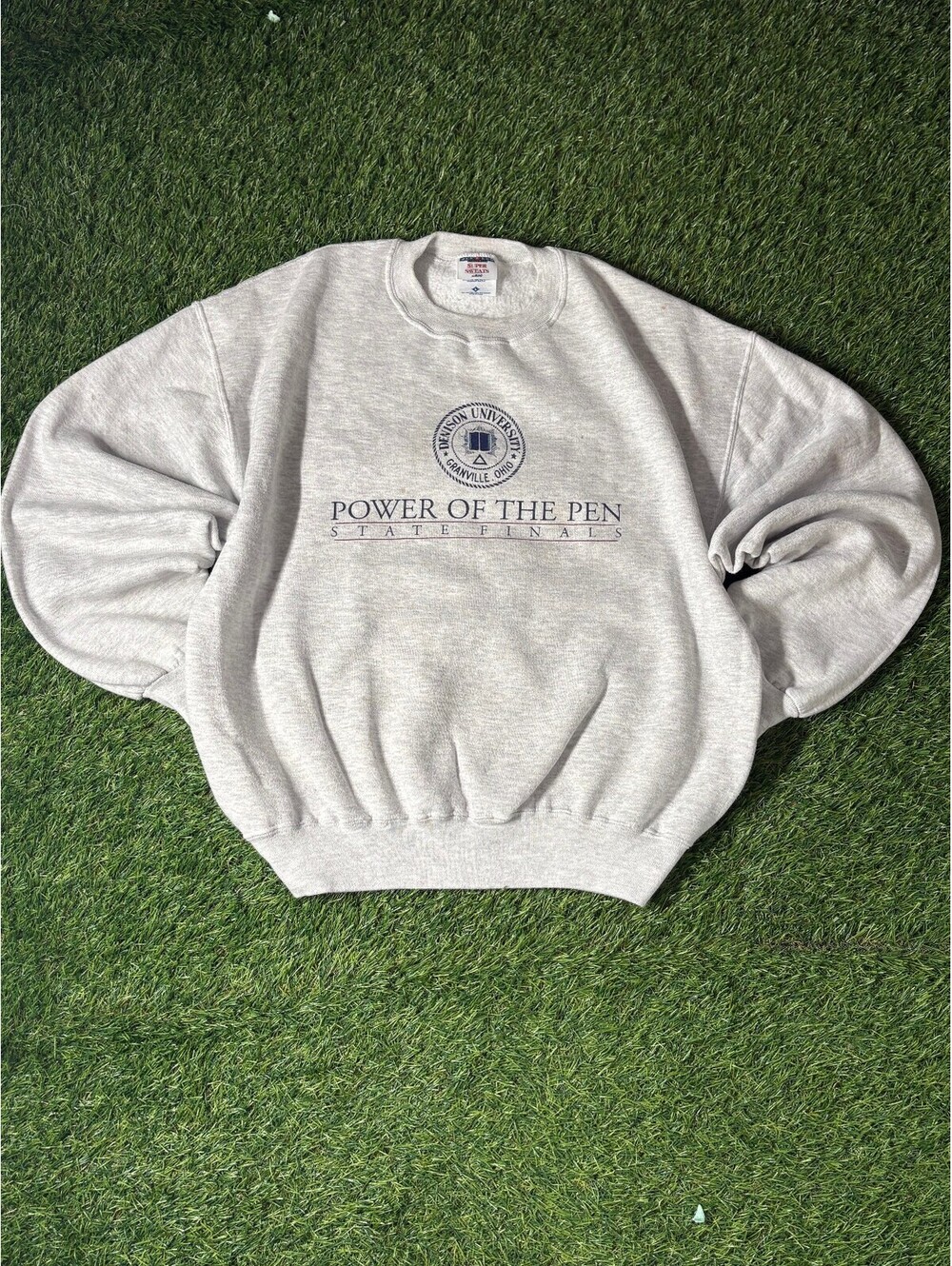 Vintage Power of the Pen Crewneck Sweatshirt Gray Cotton Mens L